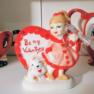 Valentine's Day Ceramic Figurine with Heart and Dog